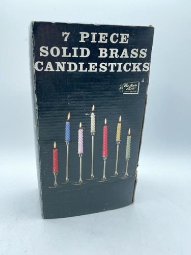 Vintage Seven 7 Piece Solid Brass Candlestick Set 3"-9" Graduated MCM NIB
