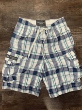 VTG Y2K Abercrombie  Fitch Cargo Swim Shorts Mens S Blue Plaid Nautical Small