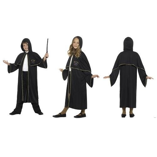 Black Wizard Childrens Cloak Cape Halloween Fancy Dress Accessory - Picture 1 of 6
