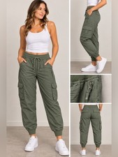 Olive Cargo Jogger Pants - Women