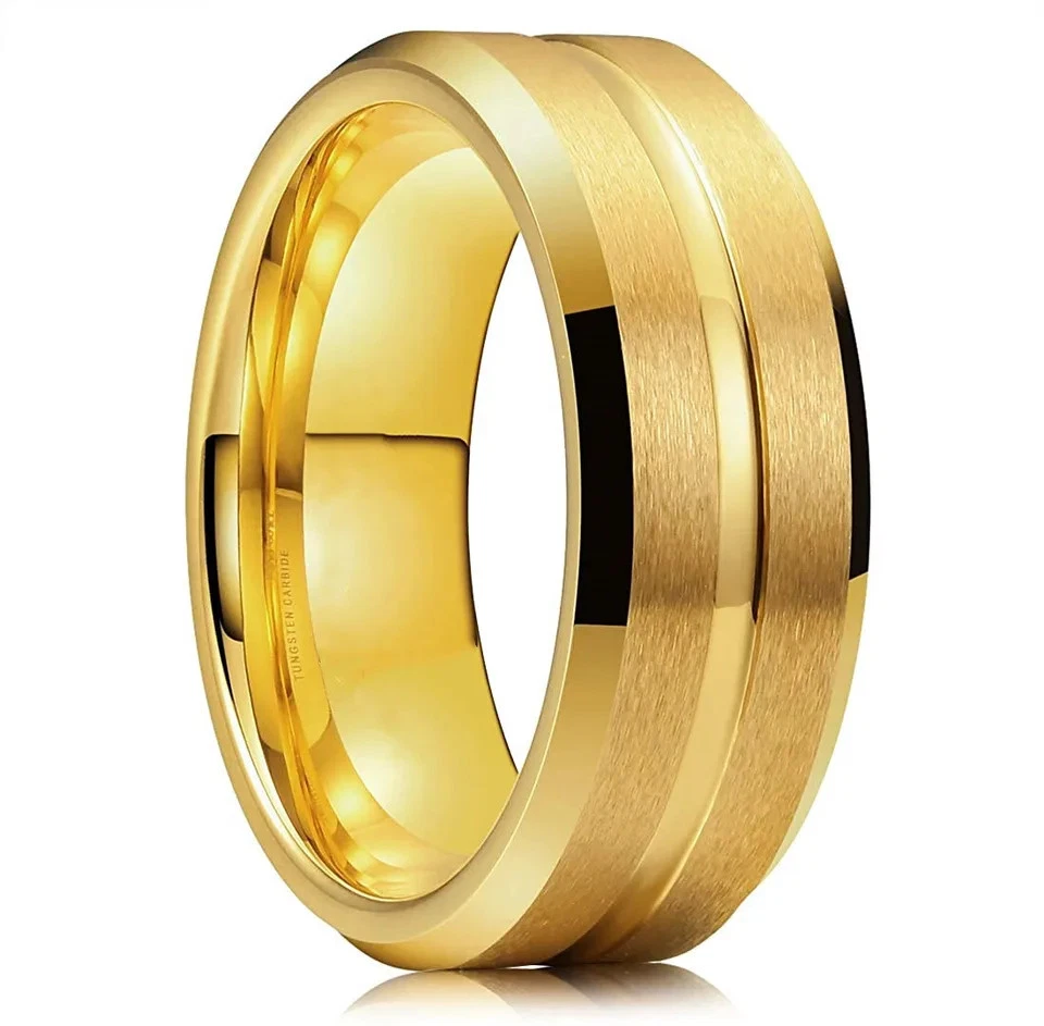 Anillo banda negra de carburo de tungsteno de 8 mm borde ranurado compromiso boda hombres joyería Foto 4 de 4