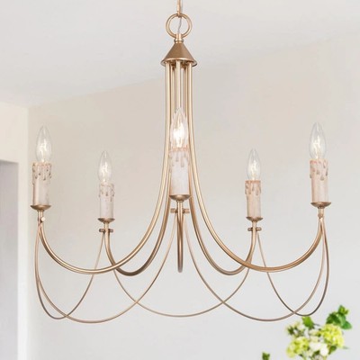 LNC Modern Satin Gold French Country Farmhouse 5-Light Chandelier Vintage Candle