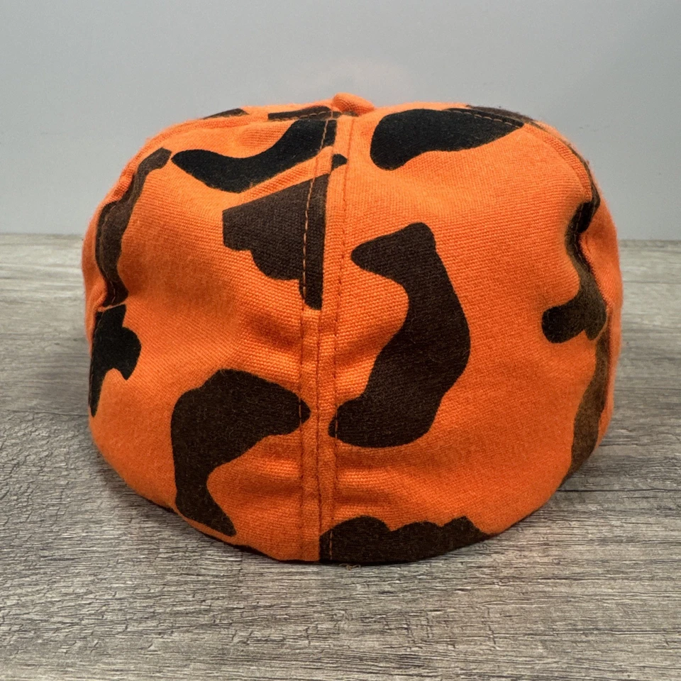 VTG Cabela's Orange Spot Camo Fitted Insulated Hunting Hat Earflaps Large USA - Image 3 of 4
