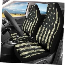 Car Seat Cover Front Seats Only Waterproof A-American Flag Green Camo Hunting