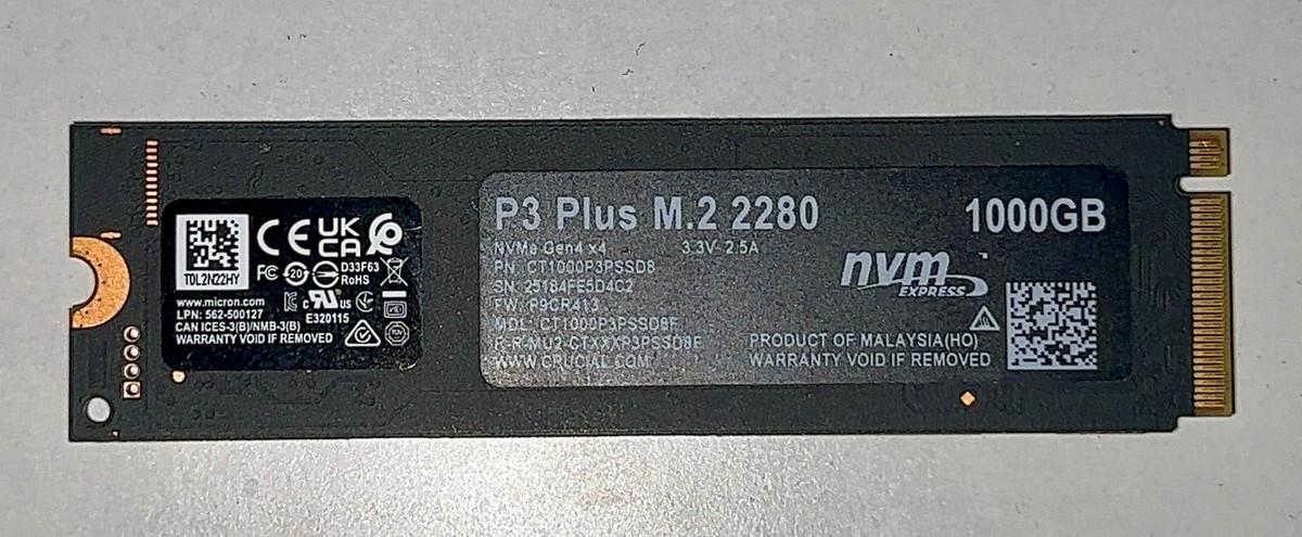 Crucial P3 Plus 1TB CT1000P3SSD8 M.2 NVMe SSD 2280 PCIe Gen 4x4 Up