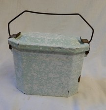 alter Emaille Henkelmann mit Original-Gummi Essenträger Brotdose