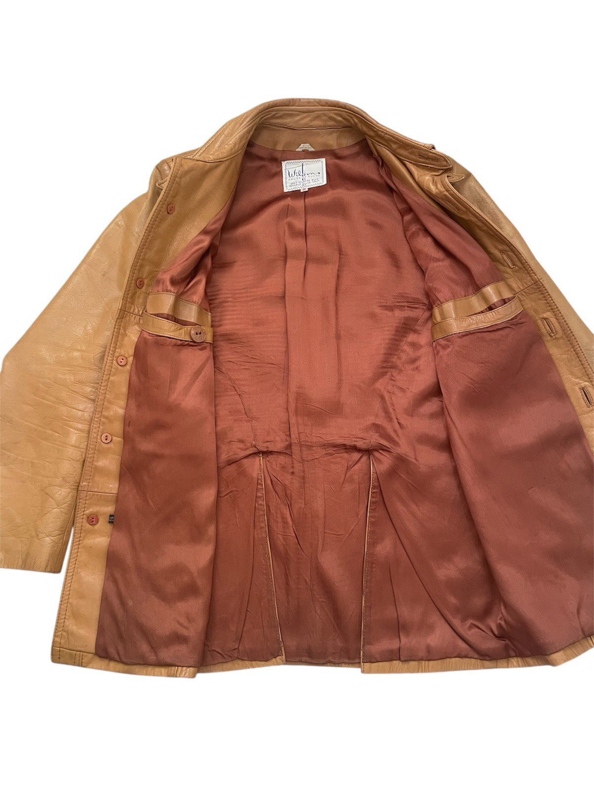 RARE Wilsons Leather Jacket Mens Size 38 Tan Caramel Brown Smile Pocket Vintage image 4