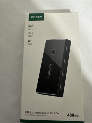 Ugreen 2 IN 4 Out USB 2.0(USB 2.0 Gen 1) Sharing Switch Box Black