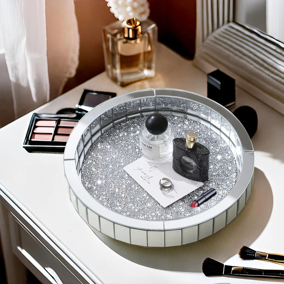 12” Rotating Perfume Organizer Tray,Mirror Glass Vanity Tray for Bedroom Dres... - Image 2 of 4