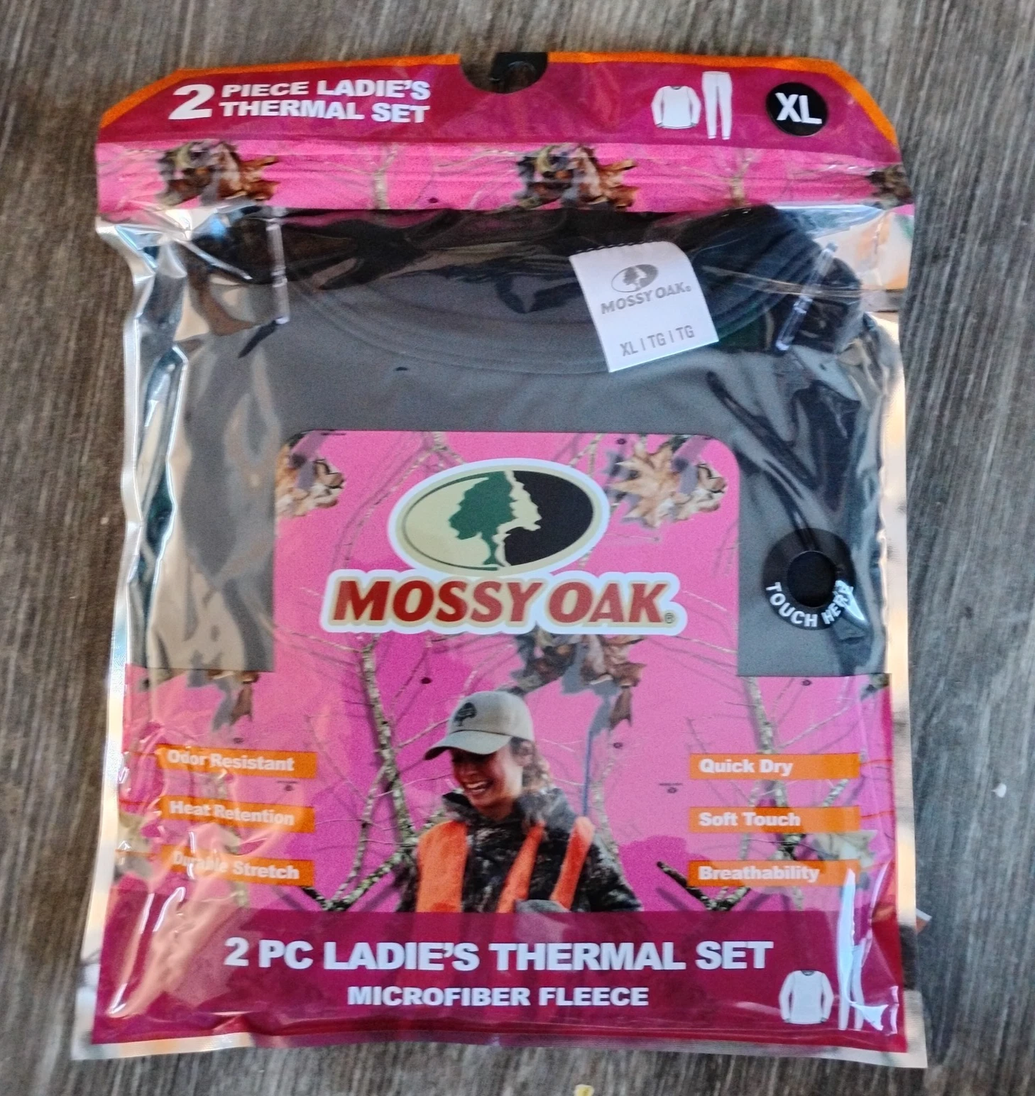 NEW BLACK MOSSY OAK 2 PC WOMEN'S THERMAL MICROFIBER FLEECE BASE LAYER SET- XL