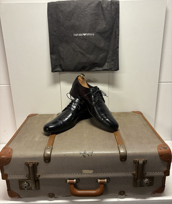 Emporio Armani Herren Schwarz Hochglanz Leder Derby Schuhe UK Größe 8 / 9 / EU 42