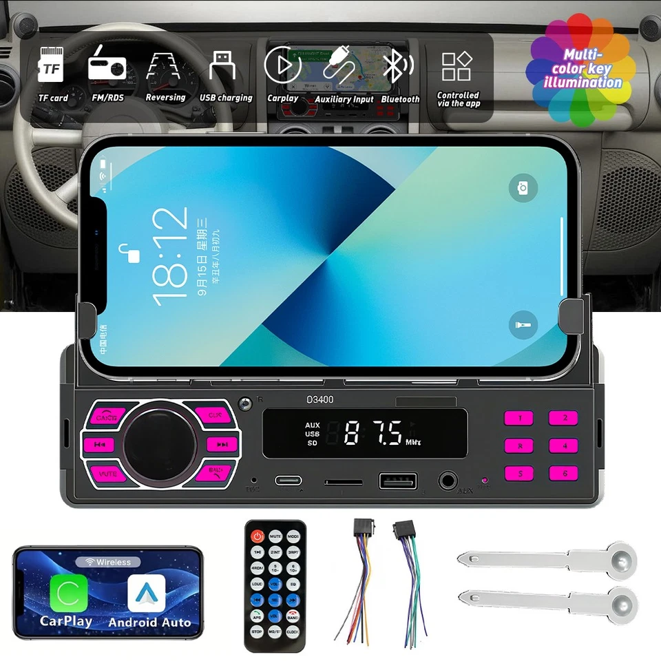 Bluetooth Car Stereo Radio In- Dash Head Unit FM/USB/AUX SD MP3 Player Input - Image 3 of 4