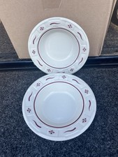 2 Longaberger Pottery Woven Traditions RED Rimmed Dessert Berry Bowls 6.5"
