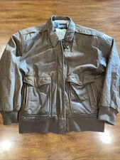 VTG Izzi Leather Jacket Brown Full Zip Mens Small Bomber Vintage