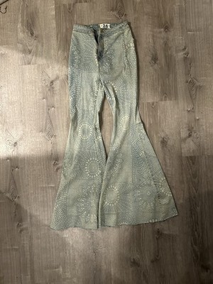 Free People We The Free Light Wash Patterned Flare Denim Jeans 26