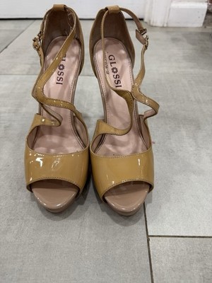 Glossi Nude Patent High Heel Sandals EU 38 US 7.5 Red Sole Slingback