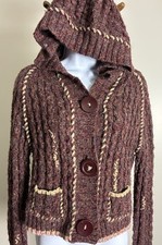 Free People Cable Crop Knit Cardigan Size S Hooded Button Front Acrylic/ Wool