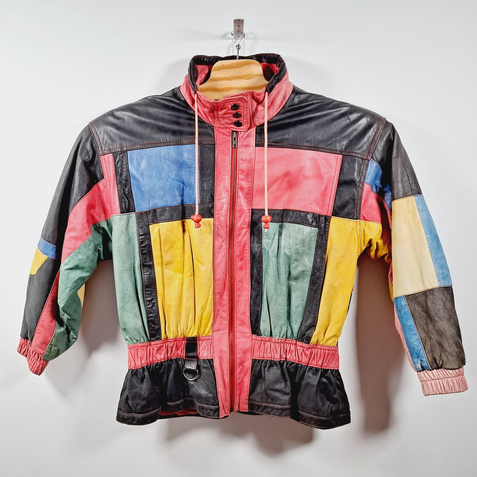 Adler Women's Jacket Size Large Color Block Leather Bomber Vintage