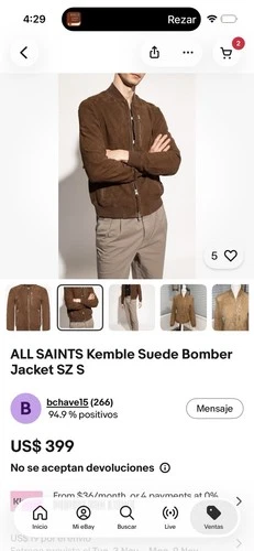 ALLSAINTS Kemble 2XL Suede Bomber Jacket Brown Full Zip Band Collar Solid image 2