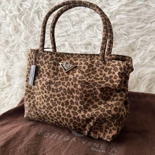 Bottega Veneta Vintage Handbag with Leopard Print Top Handles and Dust Bag