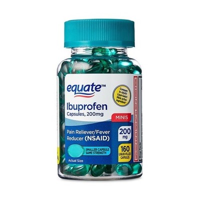 Equate Ibuprofen Mini Liquid Filled Softgel Capsules, 200mg, 160 Count