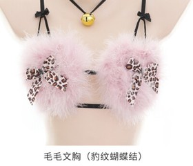 Women Sexy Leopard Underwear Plush Cat Cosplay Uniform Bikini Set Kitty Lingerie