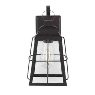 Hampton Bay Feldner 8.5 in. Black Outdoor Wall Lantern Sconce w/ Glass Shade