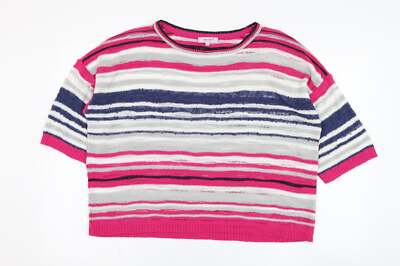 Marks and Spencer Damen Pullover Rosa Rundhals Gestreift Acrylmischung Größe L