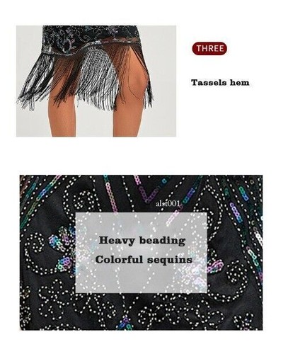 20er Jahre Flapper Kleid Damen tolles Gatsby Farbe Pailletten Quaste 20s Partykleid - Bild 18 von 28