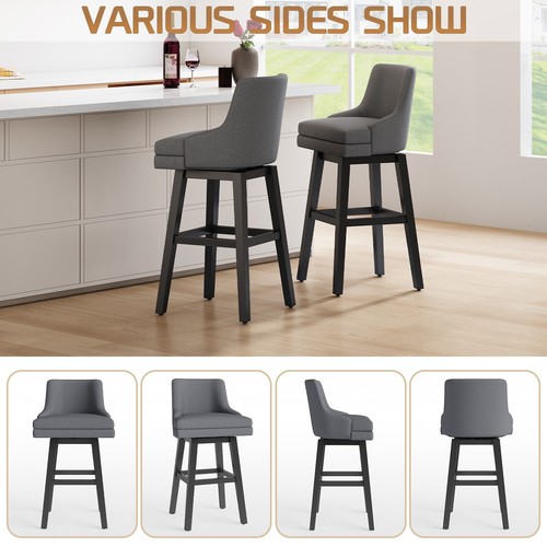 30" Bar Stools Set of 2, Fabric Swivel Counter Height Bar Stools with Back - Picture 42 of 42