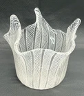 Vintage Murano Zanfirico Vase Bowl Filigree Hand Blown White Italian Art Glass