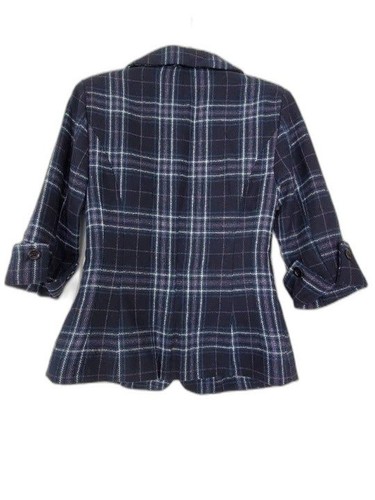 Wet Seal Womens Blue Plaid 3/4 Sleeve Blazer XS New with Tags - Picture 2 of 5