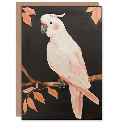 Greeting Card Pink Cockatoo Parrot Bird Autumn Branch Painting Blank  Birthday UK