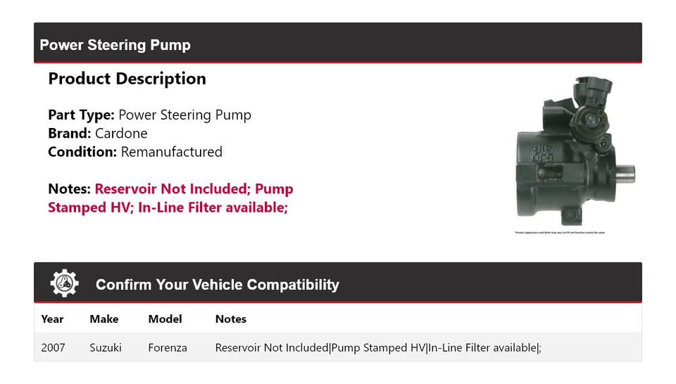 Bomba de dirección asistida Cardone para Suzuki Forenza 2007 Foto 2 de 4