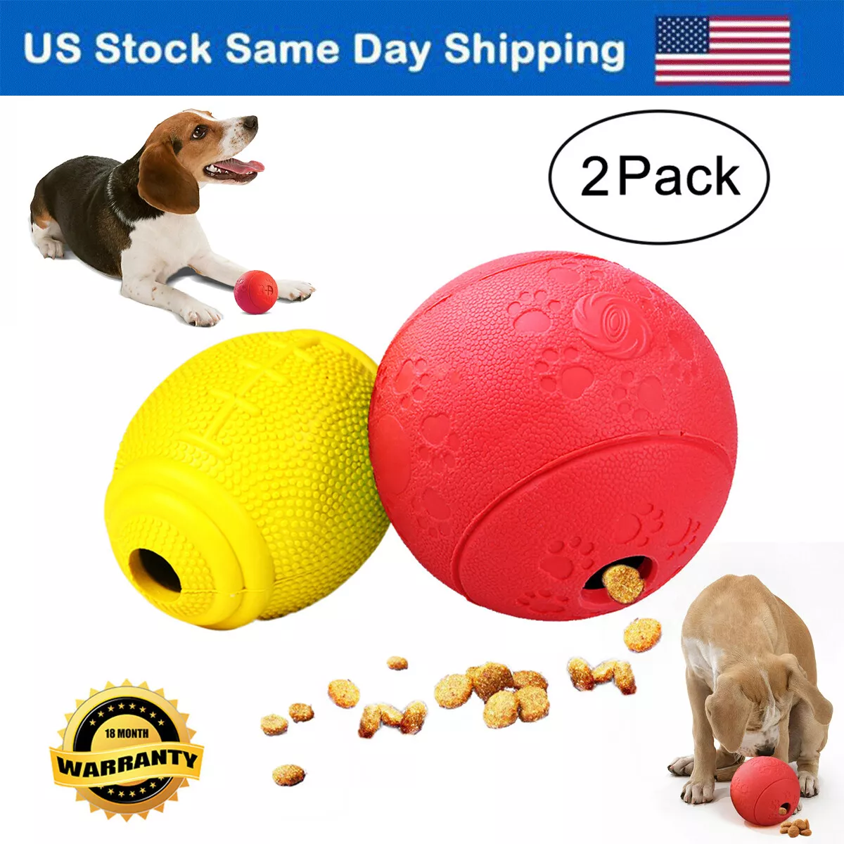 2Pcs Pet Dog Interactive Food Dispenser Feeder IQ Puzzle Treat Ball Toys  Rubber