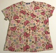 Womens Scrub Top Butterflies and Flowers Size Small