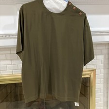 Alfred Sung 100 Silk Blouse Olive Green Vintage Perfection Buttons On Shoulder