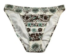 De La Mer PAW LOW RISE White Mint Brown Floral Swimsuit Junior's Bikini Bottom