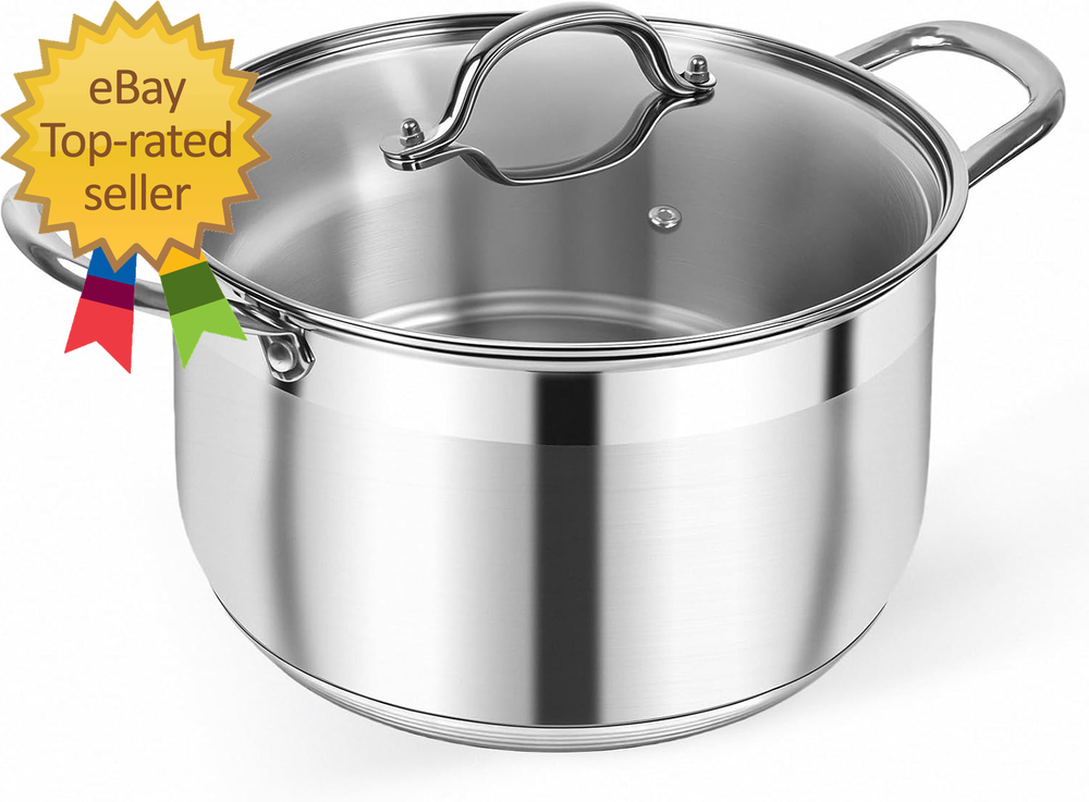 Stainless Steel Stock Pot 8 Quart Heavy Duty Induction Cooking Pot with Visible