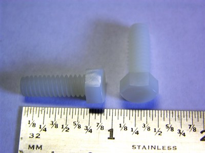 100 Nylon 1/4-20 3/4'' Hex Head Screws Fully Threaded Natural Color