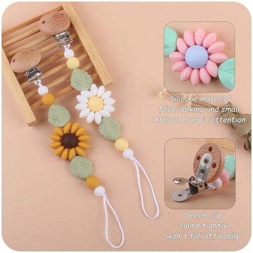 Baby Pacifier Chains Clip Holders Teething Attachment Flowers Design Accessories - Picture 22 of 30