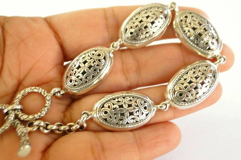Ornate Balinese No Stone Link 925 Sterling Silver Toggle Bracelet - Image 2 of 4