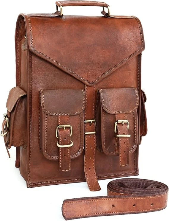 Leather Genuine Bag Backpack Men's Rucksack Laptop Travel Vintage Brown Real New