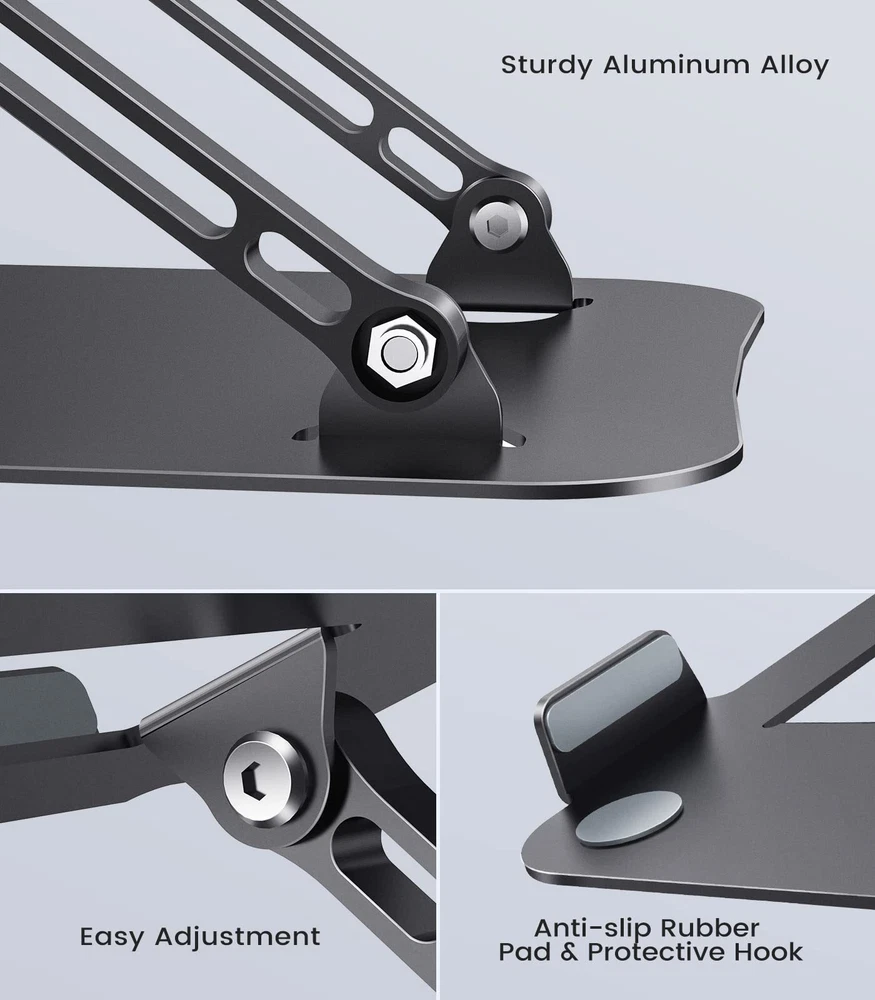 Adjustable Sturdy Aluminum Laptop Stand for Desks Ergonomic Cooling Riser