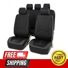 Black PU Leather Car Seat Covers Front Rear Full Set Auto Mat Cushion Protector