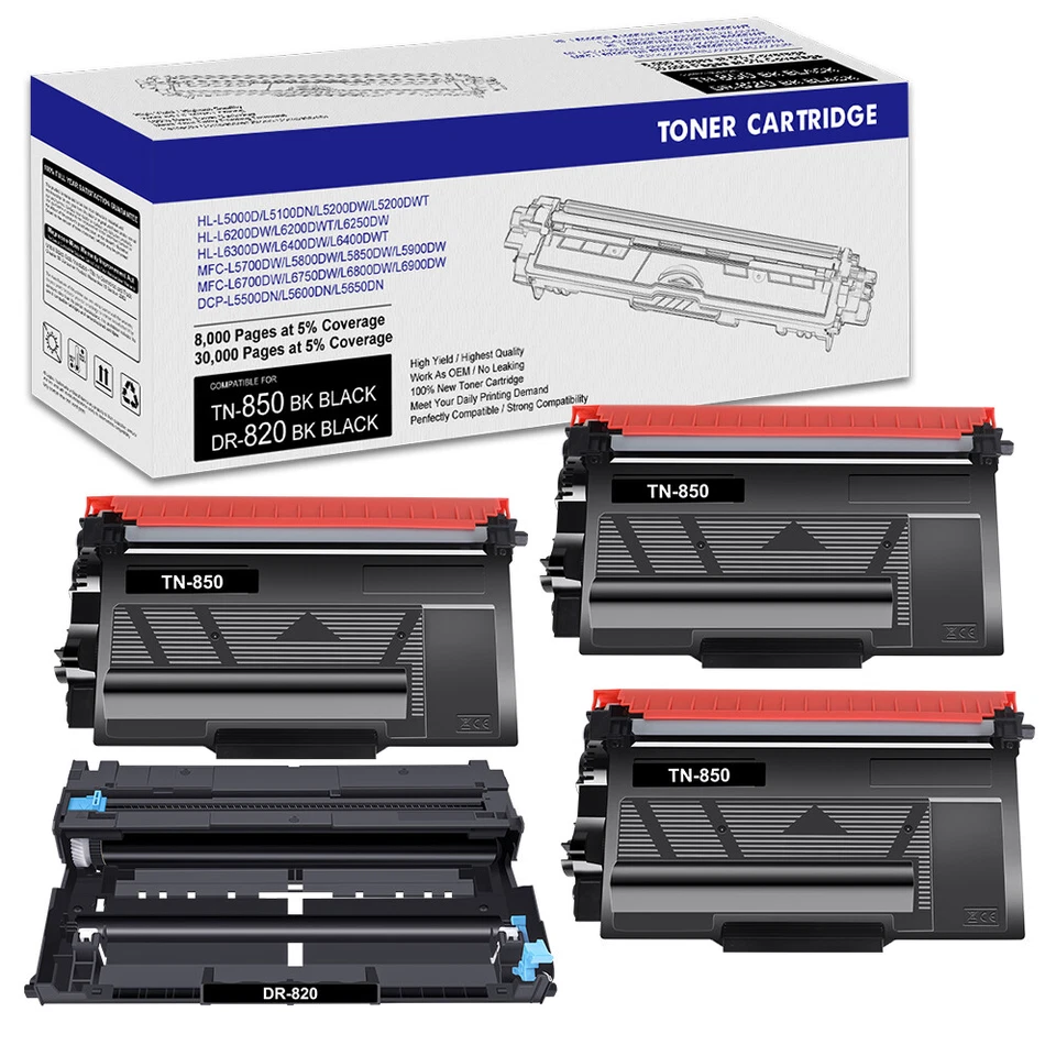 Lote de cartucho de toner DR820 tambor TN850 para Brother MFC- L5850DW L5900DW HL-L6200DW - Imagem 3 de 4