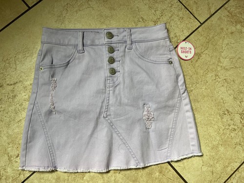 Justice Denim Jean Skirt Girls Size 10 Light Blue Stretch Distressed Raw Hem - Picture 6 of 7