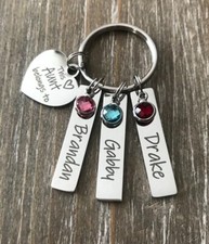 Aunt Keychain personalized engraved name birthstone custom niece/nephew Gift