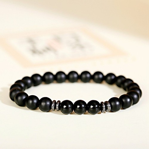 Bracciale pietre dure 8mm Onice Nero Opaco perle da Uomo Donna Yoga braccialetto - Foto 16 di 18