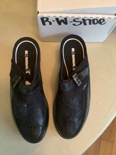 Romika Joseph Seibel clogs black neoprene and black leather snakeskin sz 37 NEW